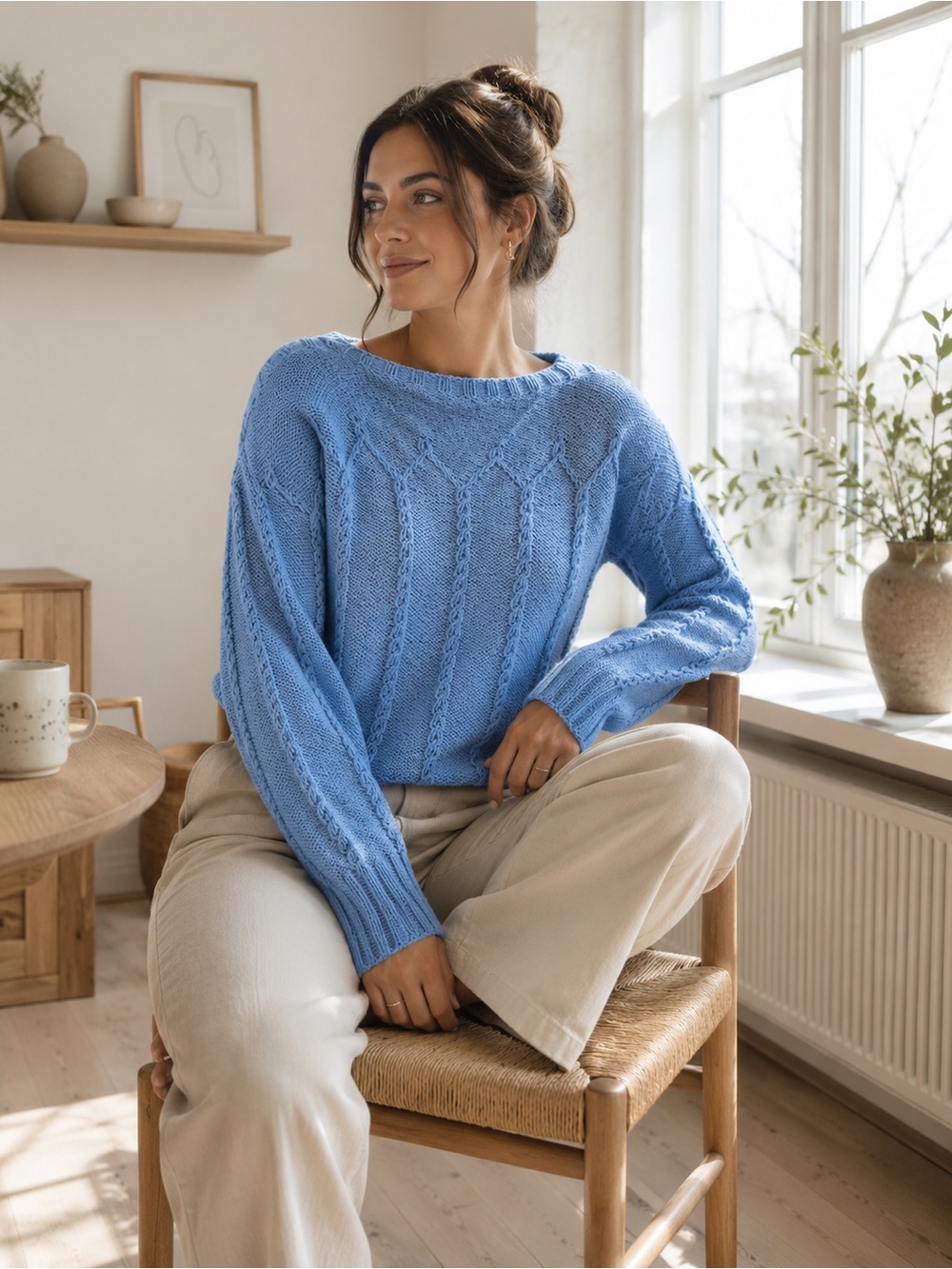 Blue Cable Knit Women's Sweater